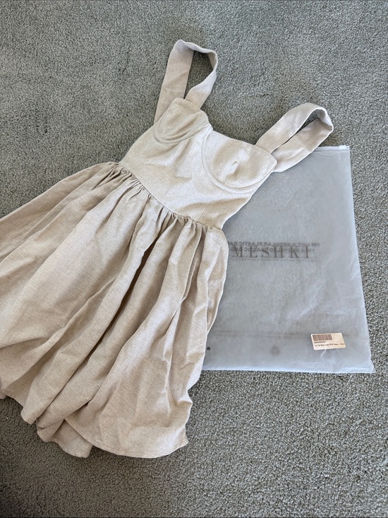 Meshki Dresses & Skirts - MESHKI Loz Tie Back Linen Mini Dress - Natural - Size S